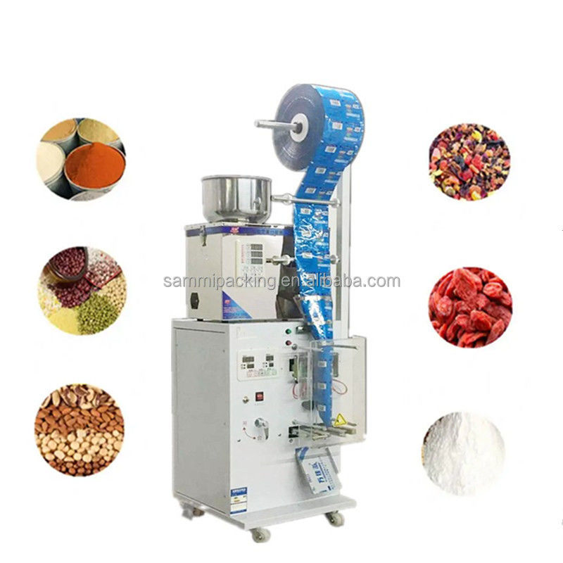 Machine de remplissage de poudre automatique pour petites entreprises, pesage de grains, contrôle par automate programmable (PLC), application de scellage, utilisation en sachet, produits chimiques
