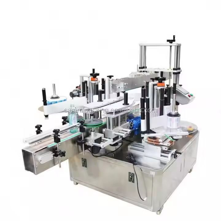 2025 Nouvelle machine automatique d'étiquetage à double face pour bouteilles plates - Applicateur d'autocollants à double face pour conteneurs en plastique rond/carré