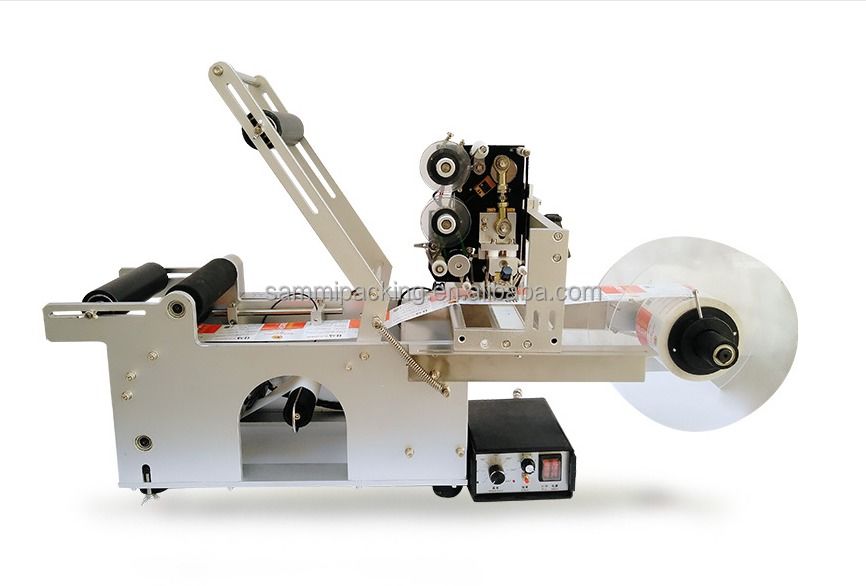 Étiqueteuse semi-automatique pour bouteilles rondes, machine d'étiquetage avec impression de la date de production et du numéro de lot